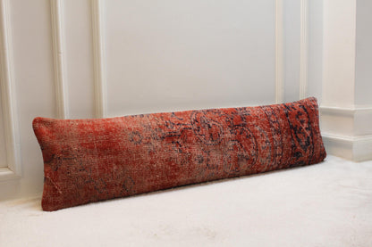 Handwoven Kilim Lumbar Pillow | Authentic Turkish Wool, Red Ottoman Design