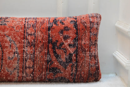 Handwoven Kilim Lumbar Pillow | Authentic Turkish Wool, Red Ottoman Design