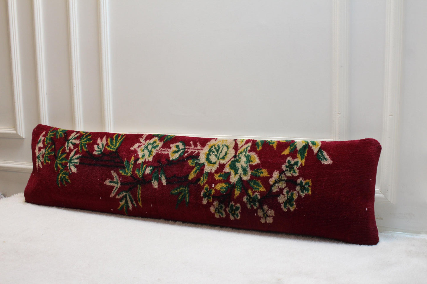 Handwoven Turkish Kilim Lumbar Pillow – Colorful Wool Cushion with Floral & Botanical Motifs (30x120”)