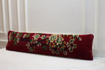 Handwoven Turkish Kilim Lumbar Pillow – Colorful Wool Cushion with Floral & Botanical Motifs (30x120”)