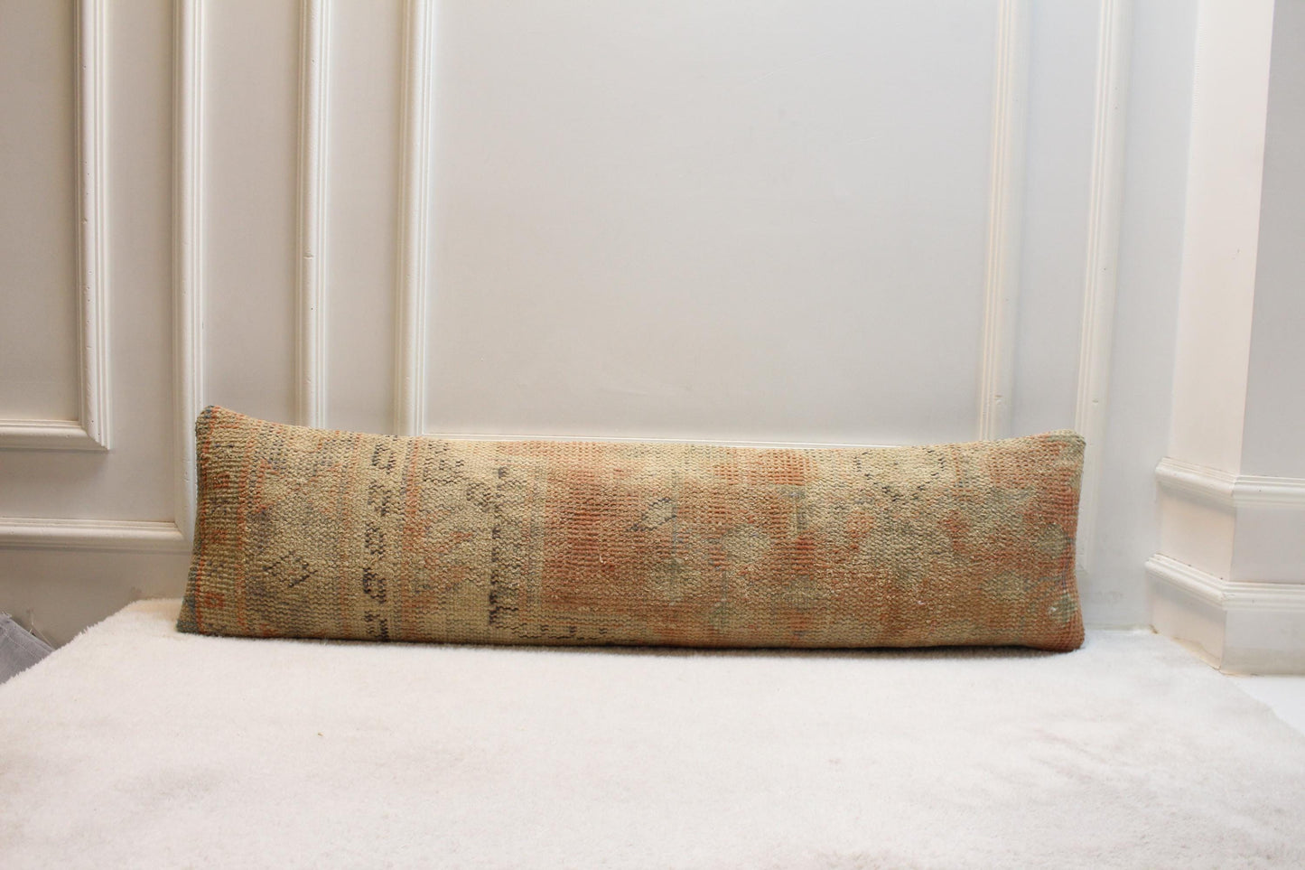 Handwoven Turkish Kilim Lumbar Pillow | 30x120" Beige, Peach & Taupe
