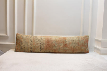 Handwoven Turkish Kilim Lumbar Pillow | 30x120" Beige, Peach & Taupe