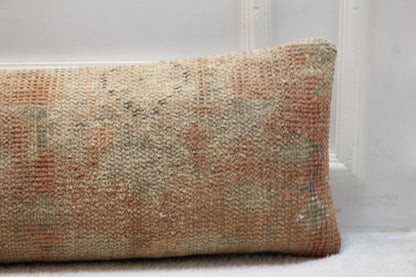 Handwoven Turkish Kilim Lumbar Pillow | 30x120" Beige, Peach & Taupe