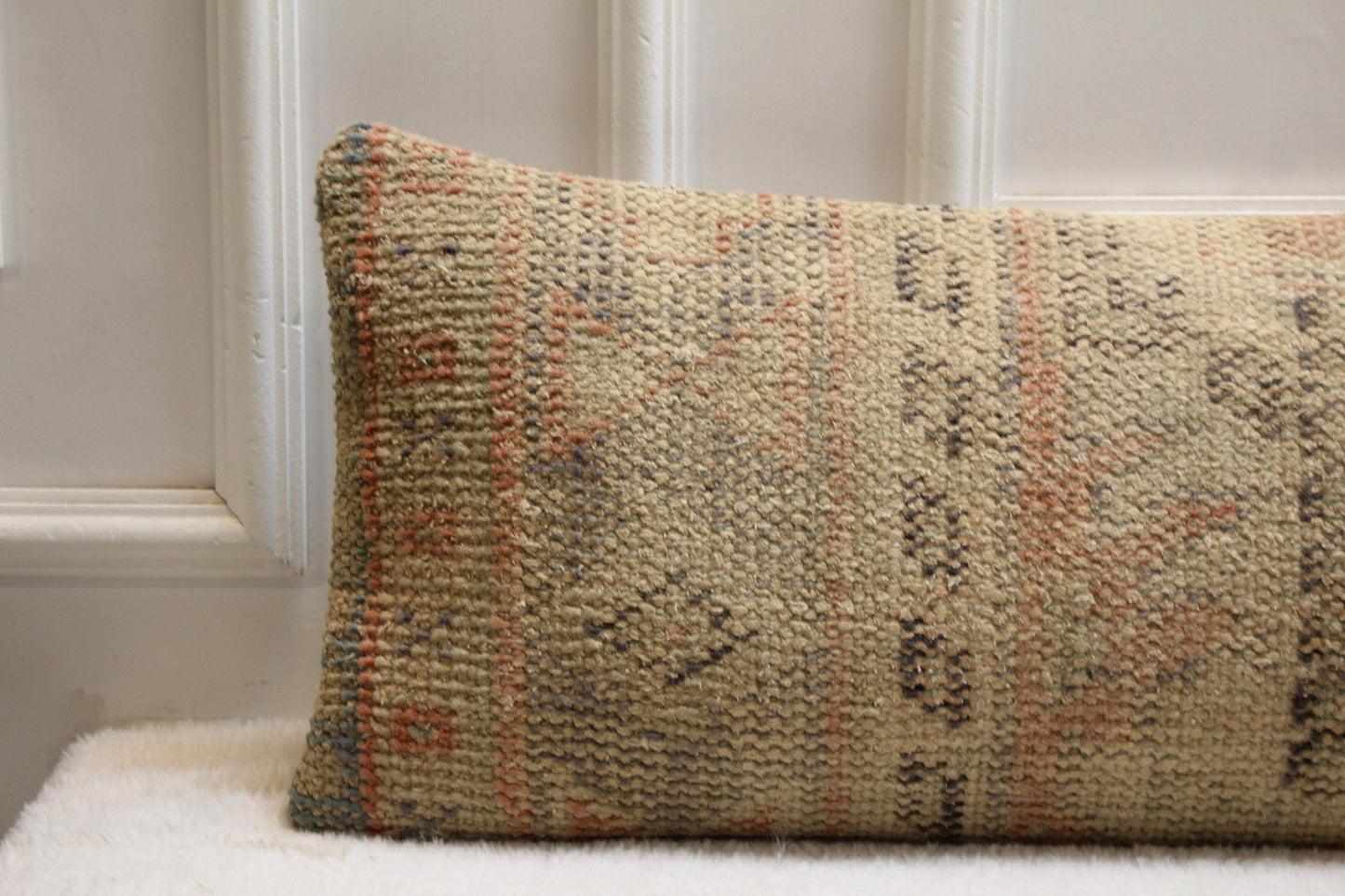 Handwoven Turkish Kilim Lumbar Pillow | 30x120" Beige, Peach & Taupe