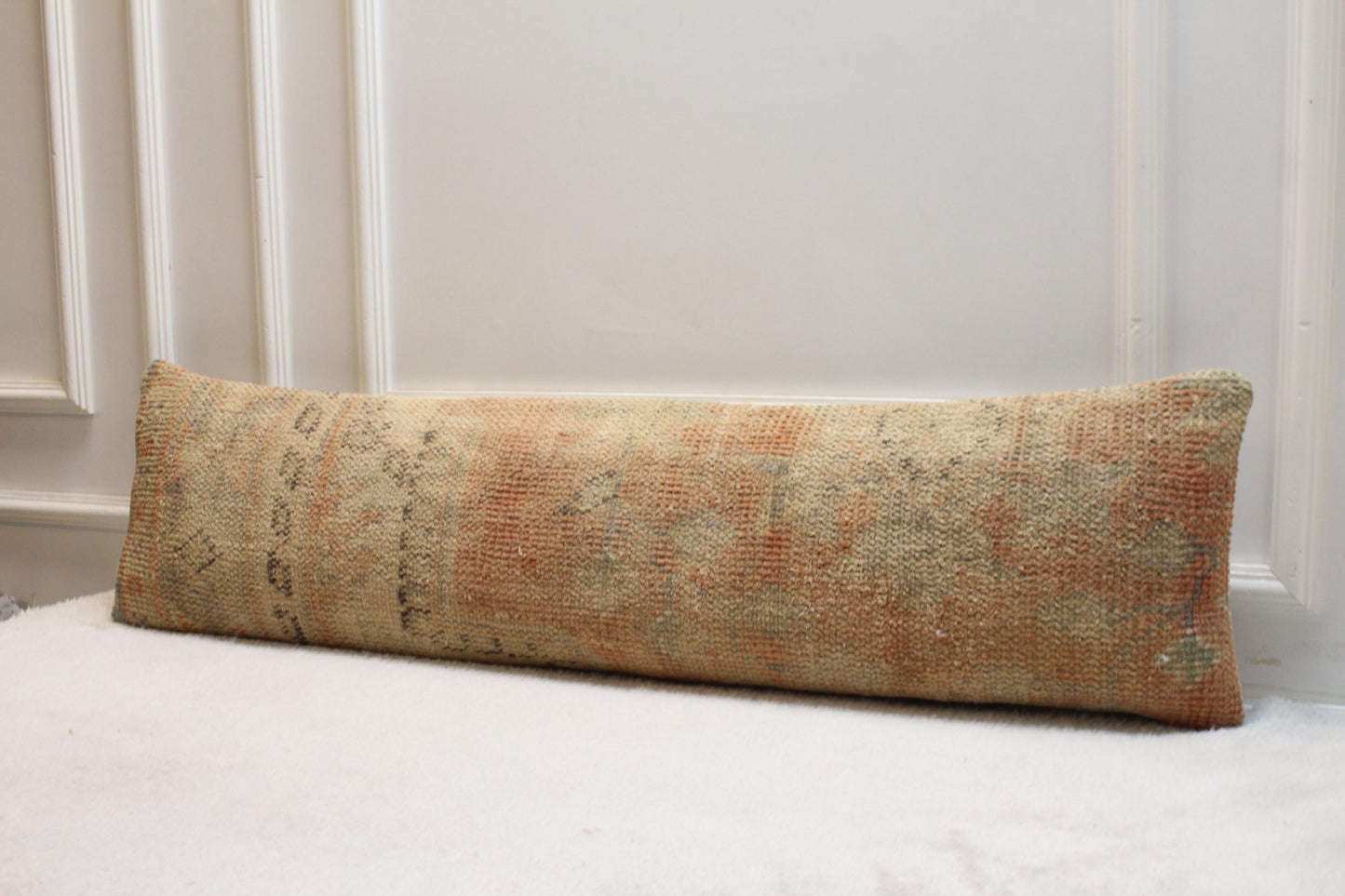 Handwoven Turkish Kilim Lumbar Pillow | 30x120" Beige, Peach & Taupe