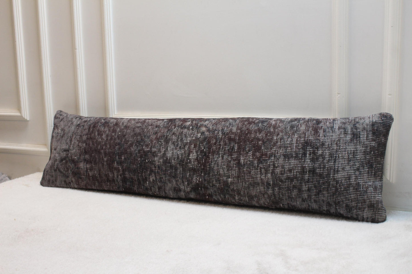 Handmade Dark Brown Wool Kilim Pillow | Extra Long Lumbar Cushion 30x120”