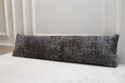 Handmade Dark Brown Wool Kilim Pillow | Extra Long Lumbar Cushion 30x120”