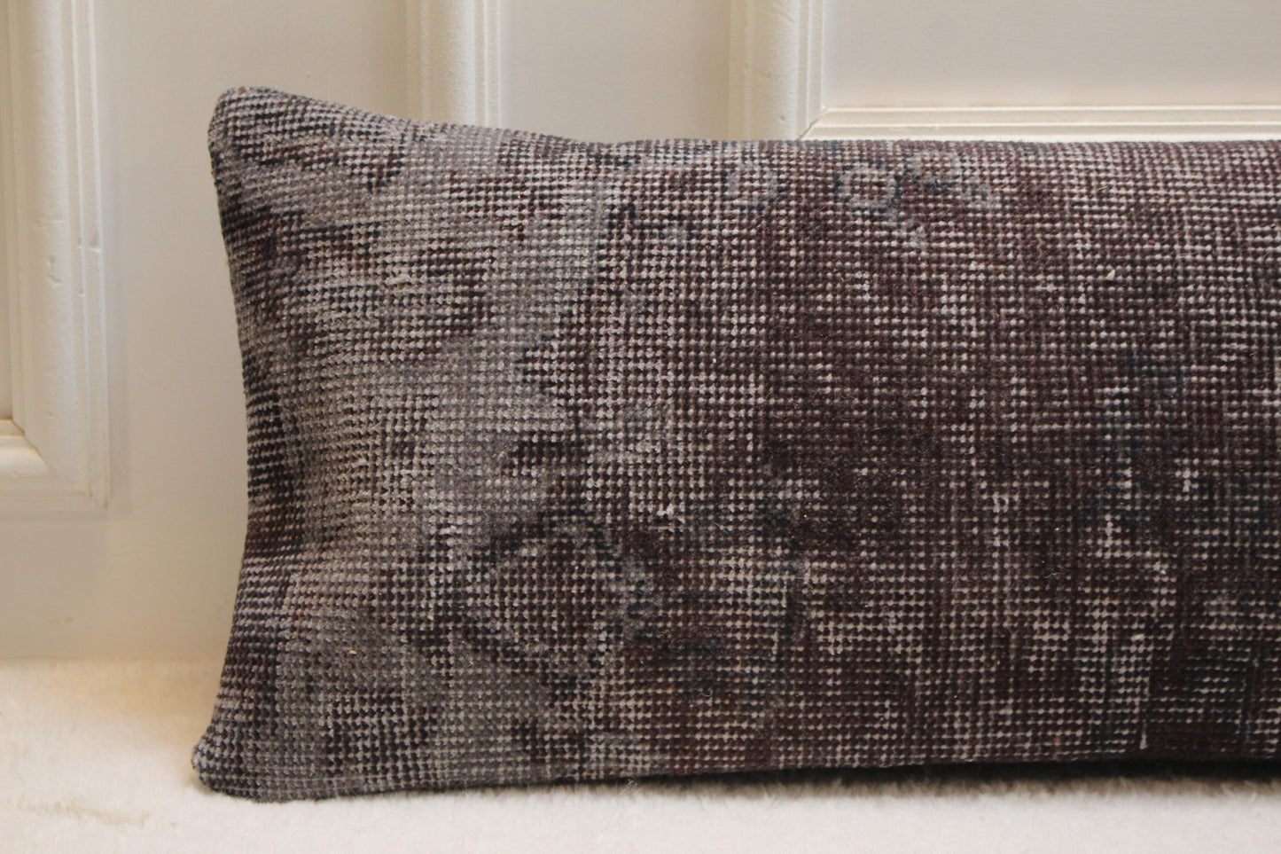 Handmade Dark Brown Wool Kilim Pillow | Extra Long Lumbar Cushion 30x120”