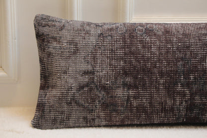 Handmade Dark Brown Wool Kilim Pillow | Extra Long Lumbar Cushion 30x120”