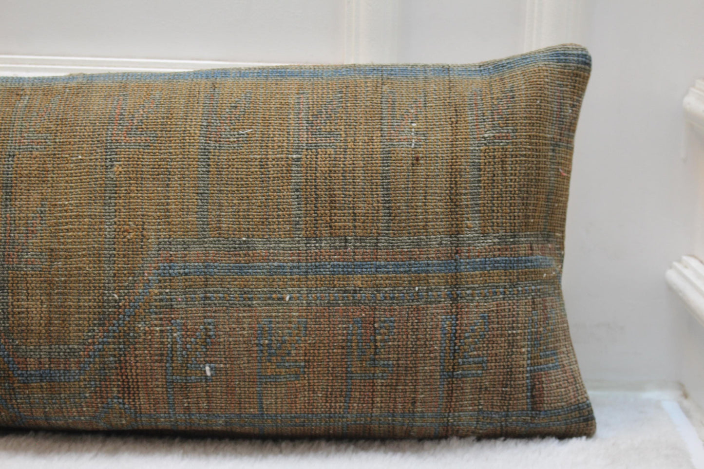 Handwoven Turkish Kilim Lumbar Pillow Cover | Rustic Bench Cushion (30x120 in)