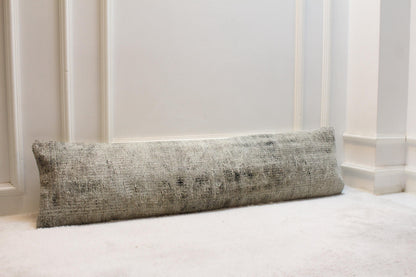 Light Gray Turkish Kilim Pillow | Long Lumbar Cushion, Vintage Rug