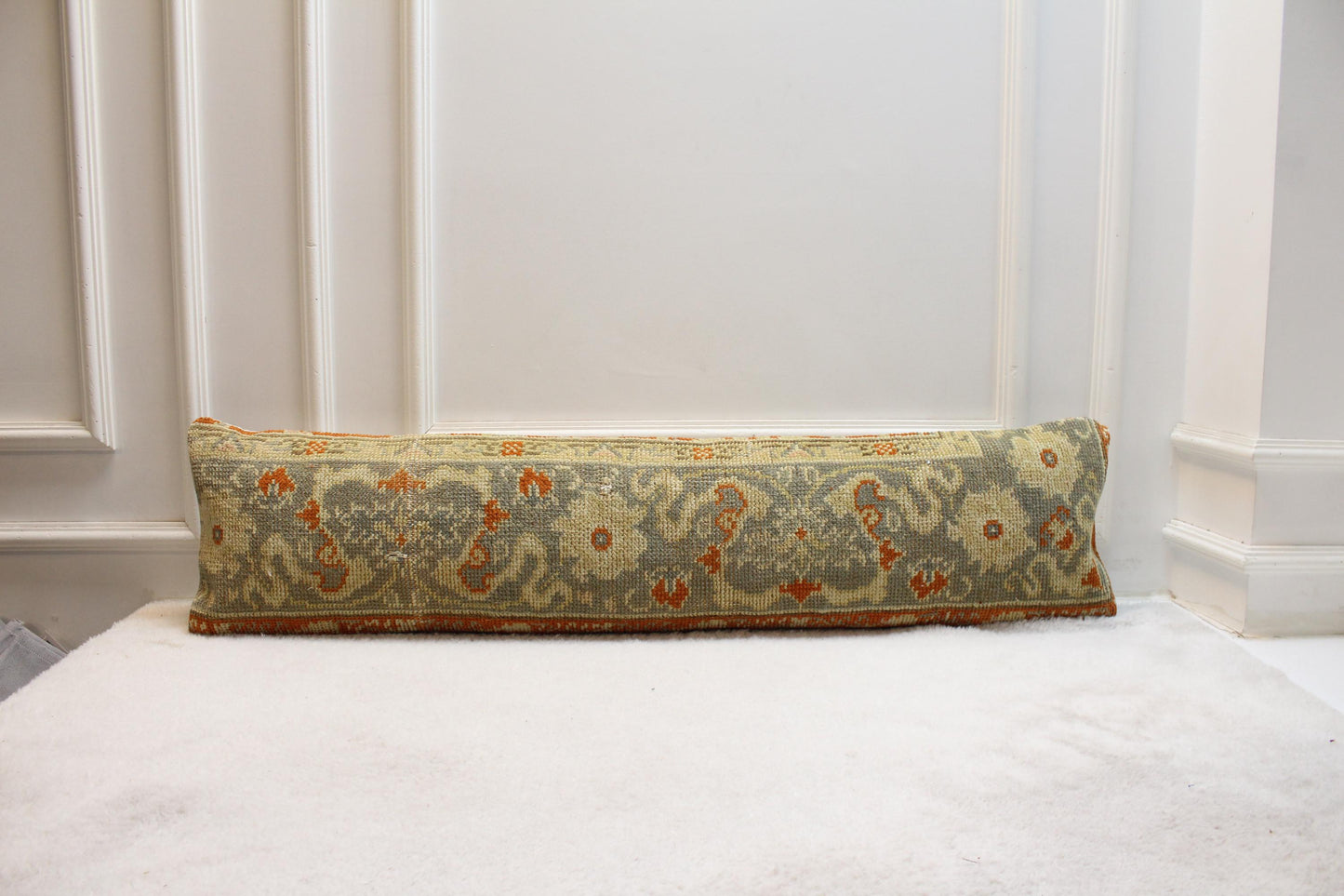 Handwoven Turkish Kilim Pillow: Earthy Floral Wool Cushion (12x48 inch)