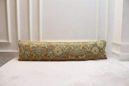 Handwoven Turkish Kilim Pillow: Earthy Floral Wool Cushion (12x48 inch)