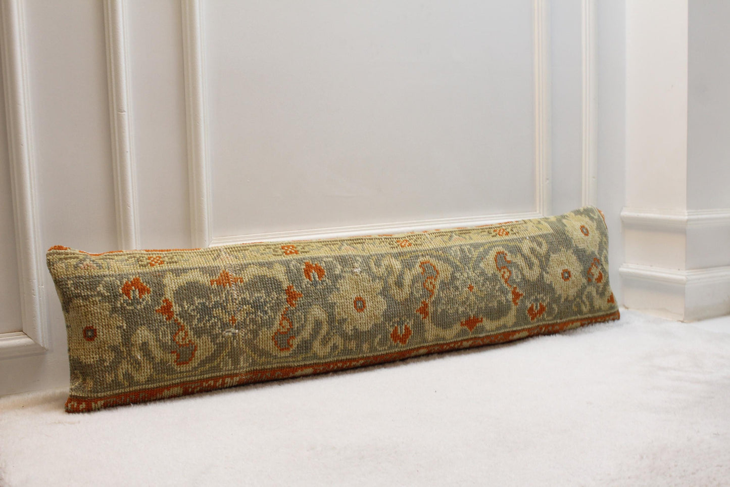 Handwoven Turkish Kilim Pillow: Earthy Floral Wool Cushion (12x48 inch)