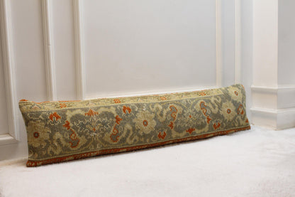 Handwoven Turkish Kilim Pillow: Earthy Floral Wool Cushion (12x48 inch)