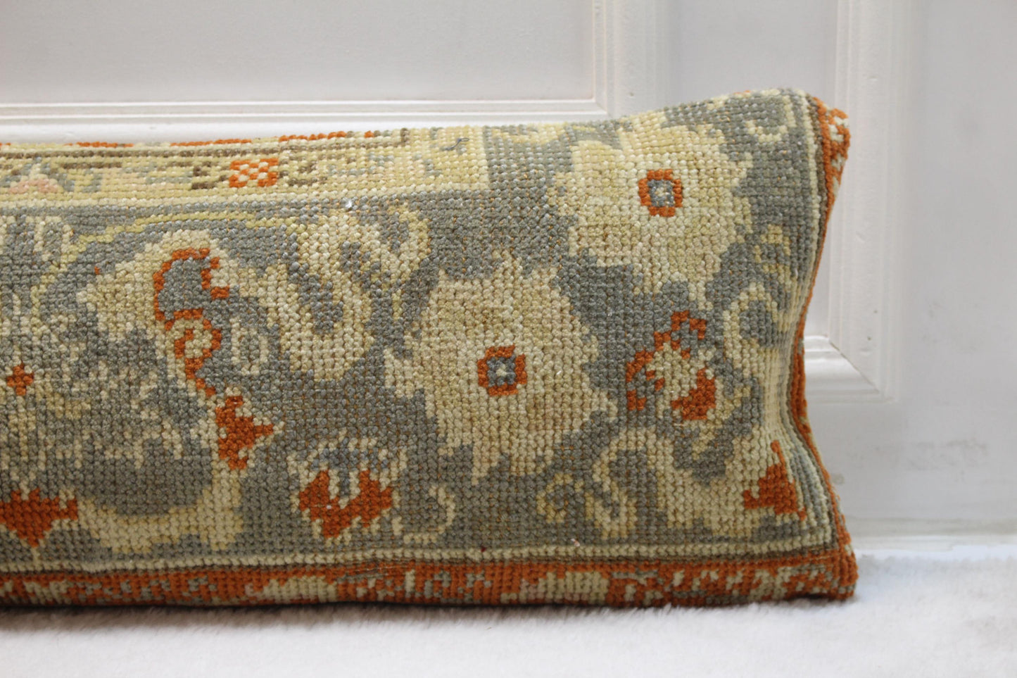 Handwoven Turkish Kilim Pillow: Earthy Floral Wool Cushion (12x48 inch)