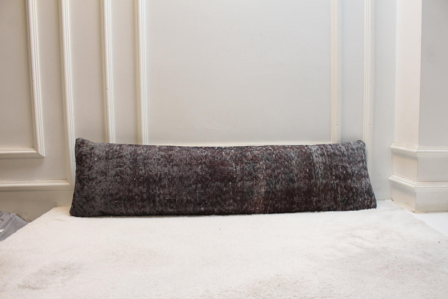 Handwoven Turkish Kilim Pillow, Long Lumbar Cushion, Dark Gray (30x120 inches)