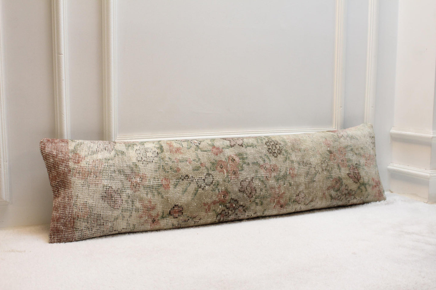 Handmade Turkish Kilim Pillow – Pastel Floral Lumbar Cushion, 30x120”