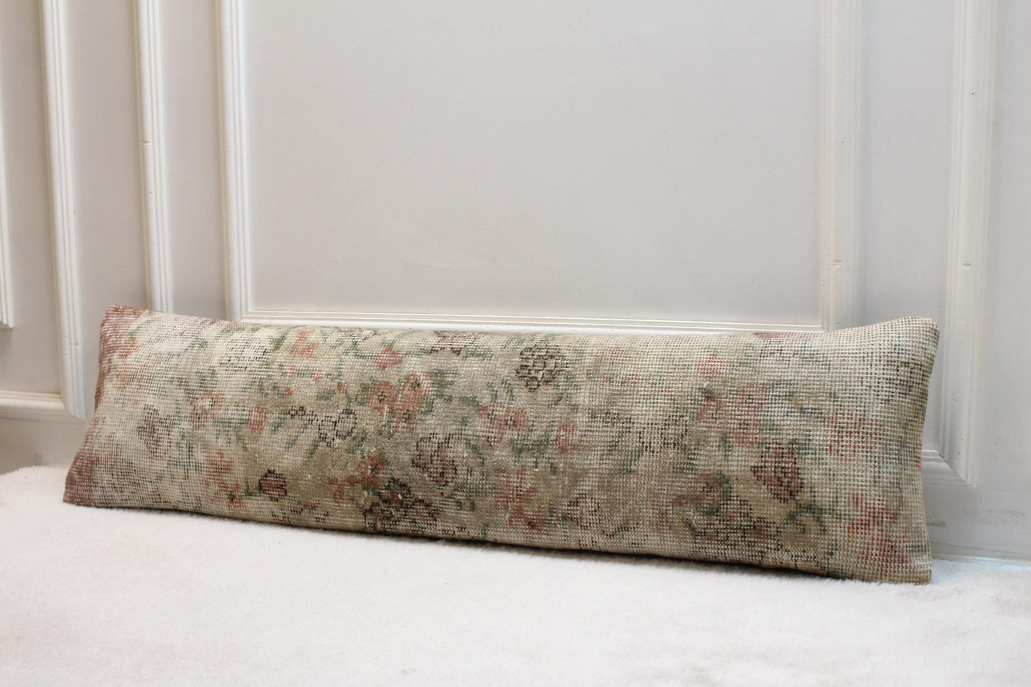 Handmade Turkish Kilim Pillow – Pastel Floral Lumbar Cushion, 30x120”