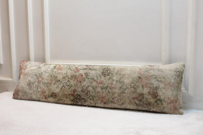 Handmade Turkish Kilim Pillow – Pastel Floral Lumbar Cushion, 30x120”