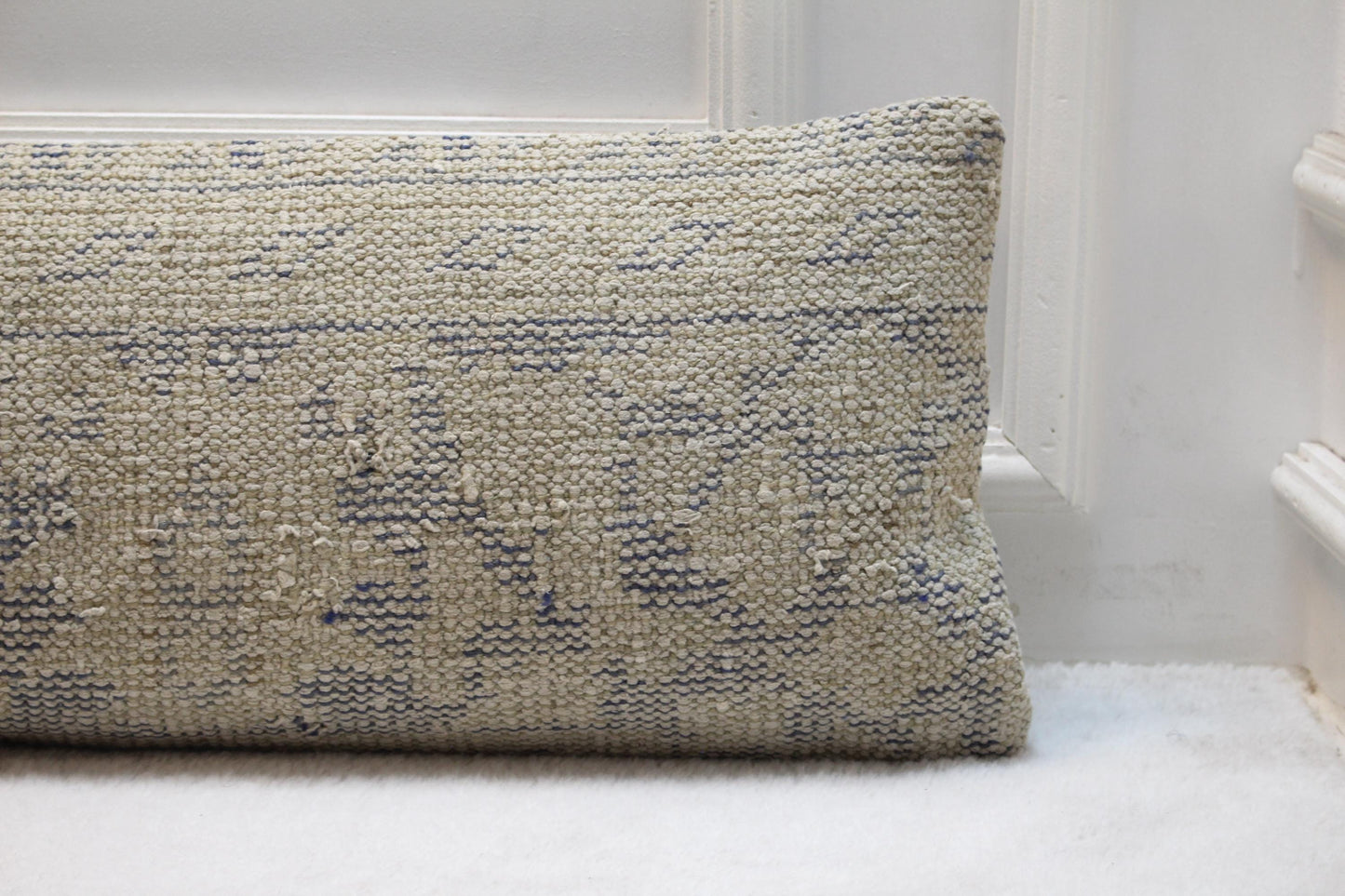 Handmade Turkish Kilim Draft Stopper – Beige & Gray Lumbar Pillow, 30x120"
