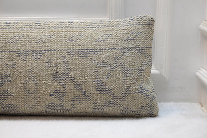 Handmade Turkish Kilim Draft Stopper – Beige & Gray Lumbar Pillow, 30x120"