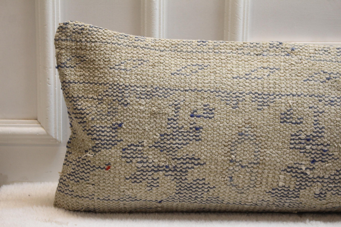 Handmade Turkish Kilim Draft Stopper – Beige & Gray Lumbar Pillow, 30x120"