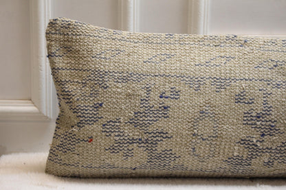 Handmade Turkish Kilim Draft Stopper – Beige & Gray Lumbar Pillow, 30x120"