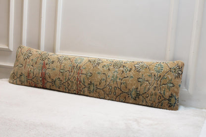 Handmade Turkish Kilim Bench Pillow – Long Floral Cushion, Farmhouse Rustic Decor 30x120”