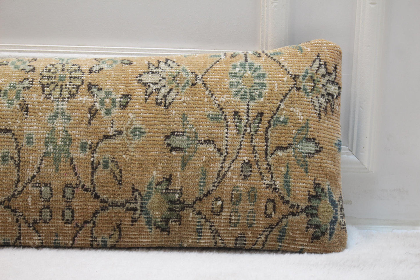 Handmade Turkish Kilim Bench Pillow – Long Floral Cushion, Farmhouse Rustic Decor 30x120”