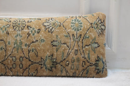 Handmade Turkish Kilim Bench Pillow – Long Floral Cushion, Farmhouse Rustic Decor 30x120”