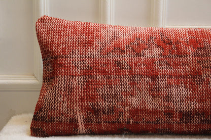 Handmade Long Kilim Pillow – 30x120” Burnt Crimson Turkish Cushion