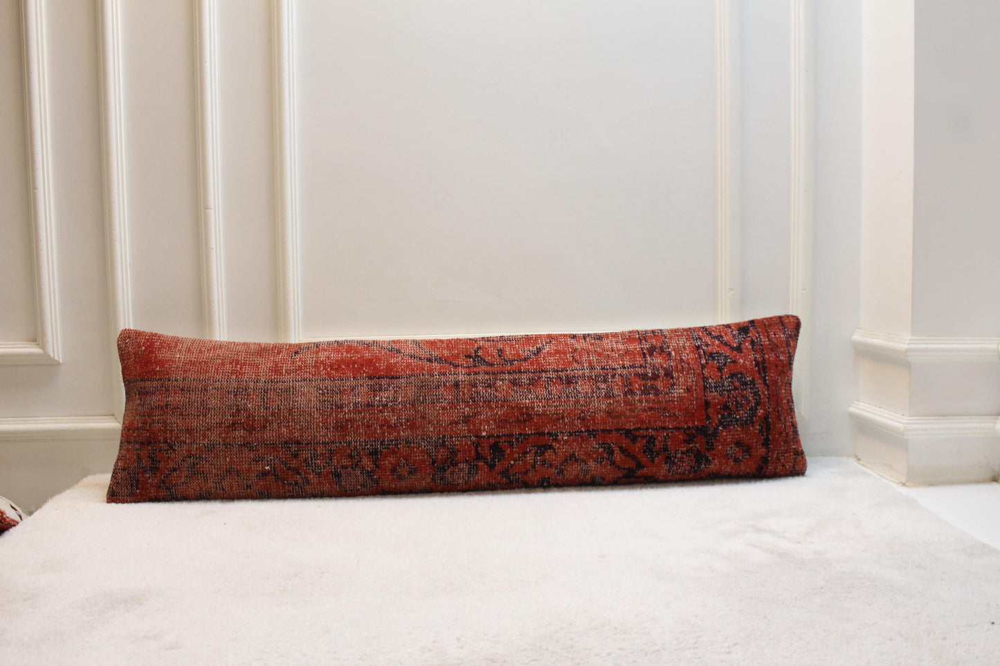 Handwoven Red Kilim Floor Pillow – Turkish Lumbar Cushion 30x120”