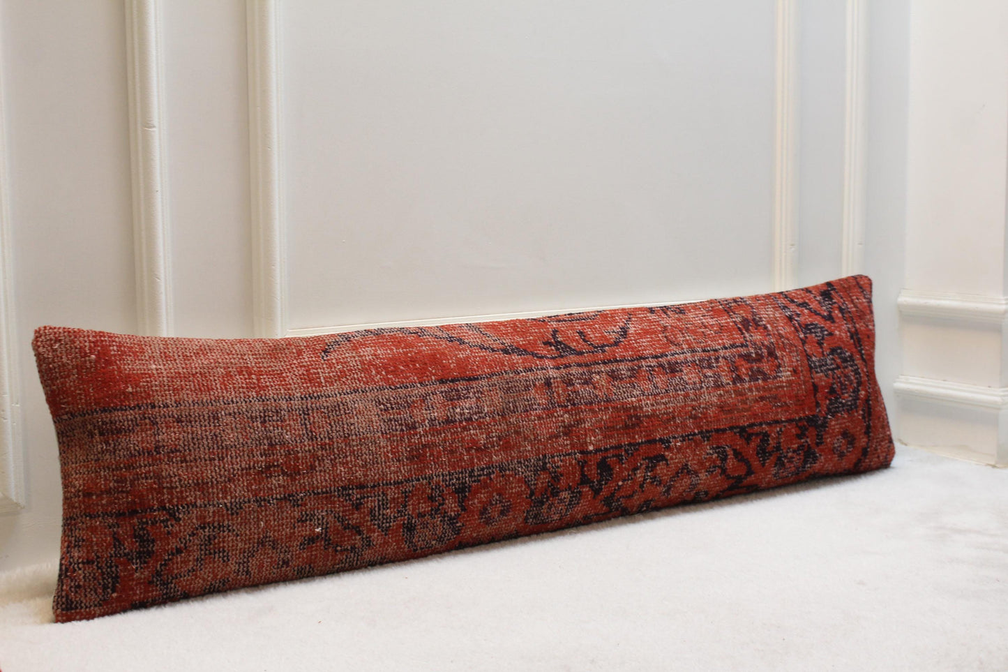 Handwoven Red Kilim Floor Pillow – Turkish Lumbar Cushion 30x120”