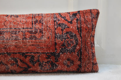 Handwoven Red Kilim Floor Pillow – Turkish Lumbar Cushion 30x120”