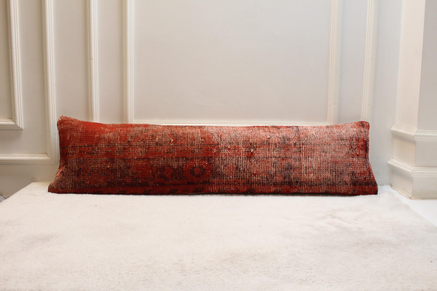 Handmade Turkish Kilim Lumbar Pillow – Burnt Red Tribal Cushion (30x120”)