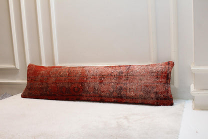 Handmade Turkish Kilim Lumbar Pillow – Burnt Red Tribal Cushion (30x120”)