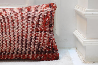 Handmade Turkish Kilim Lumbar Pillow – Burnt Red Tribal Cushion (30x120”)