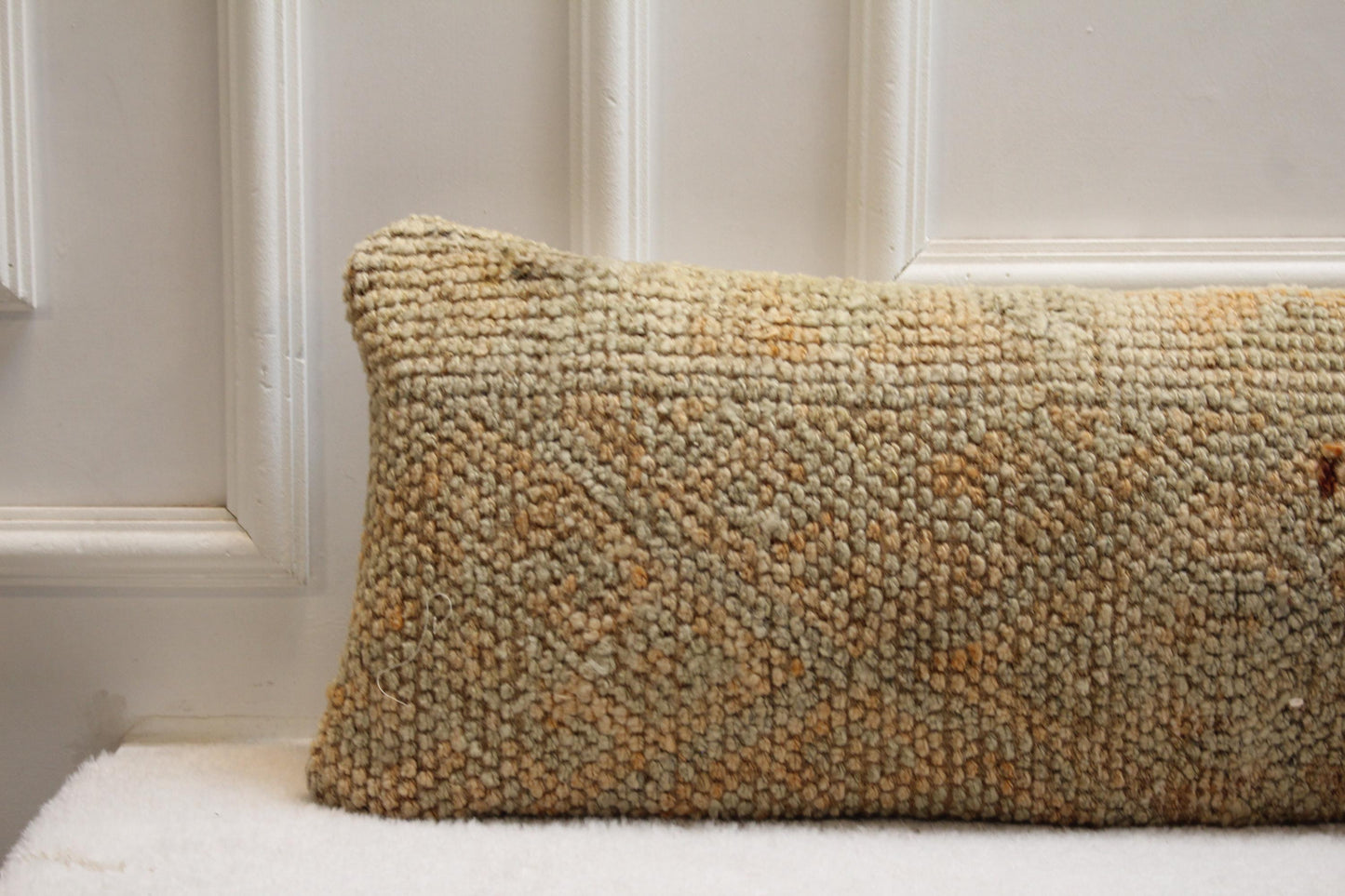 Handmade Turkish Kilim Lumbar Pillow Cover – Beige and Mustard, 12x48 inch