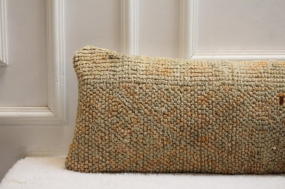 Handmade Turkish Kilim Lumbar Pillow Cover – Beige and Mustard, 12x48 inch