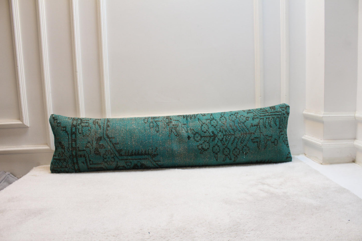 Handmade Turkish Kilim Lumbar Pillow – Turquoise Bohemian Decor (30x120")