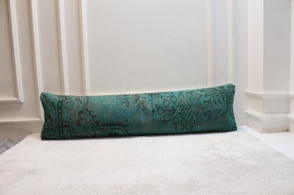 Handmade Turkish Kilim Lumbar Pillow – Turquoise Bohemian Decor (30x120")