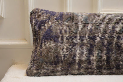 Vintage Turkish Kilim Lumbar Pillow Cover, 12x48 inch, Deep Gray Rug Cushion