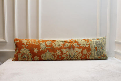 Vintage Kilim Lumbar Pillow Cover (30x120 inch), Orange Beige Turkish Rug