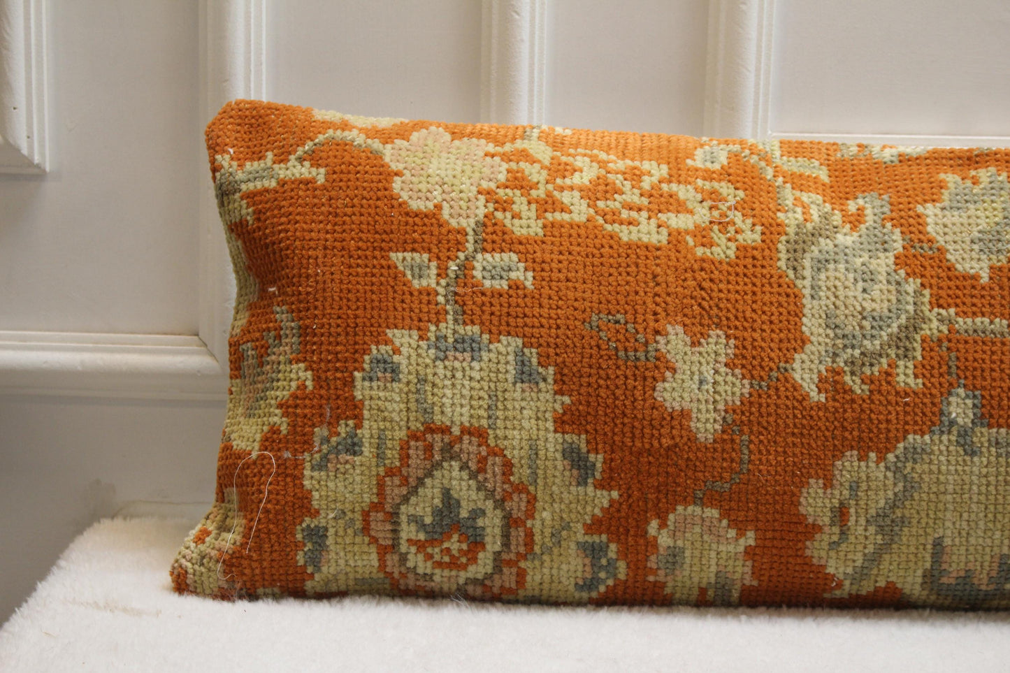 Vintage Kilim Lumbar Pillow Cover (30x120 inch), Orange Beige Turkish Rug