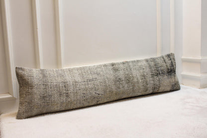 Handmade Gray Kilim Lumbar Pillow Cover, Turkish Rug Cushion 12x48