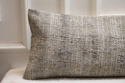 Handmade Gray Kilim Lumbar Pillow Cover, Turkish Rug Cushion 12x48