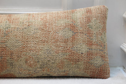 Handmade Kilim Lumbar Pillow 30x120” | Turkish Desert Tone Cushion