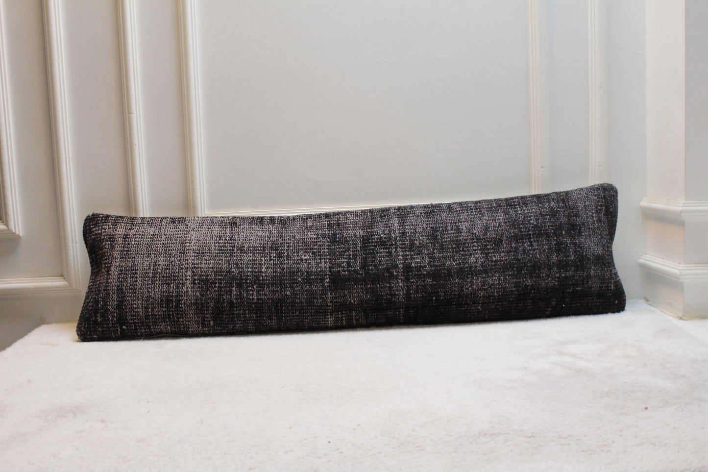 Vintage Charcoal Black Kilim Lumbar Pillow | Extra Long Turkish Cushion, 30x120"