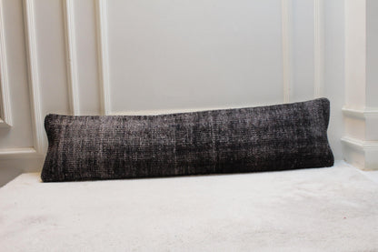 Vintage Charcoal Black Kilim Lumbar Pillow | Extra Long Turkish Cushion, 30x120"